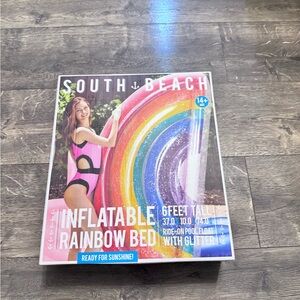 South Beach Inflatable Rainbow Bed - Multicolor NEW‎